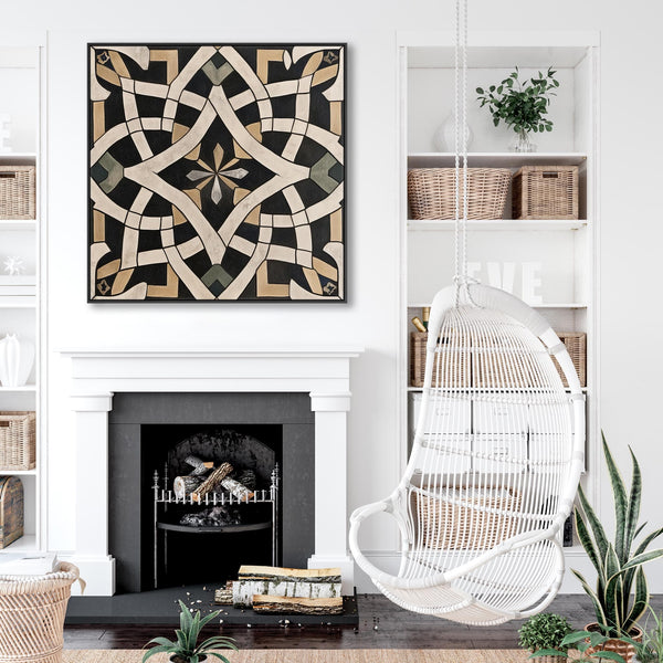 Living Room Framed Moroccan Canvas Art - Black Cream - Cordoba