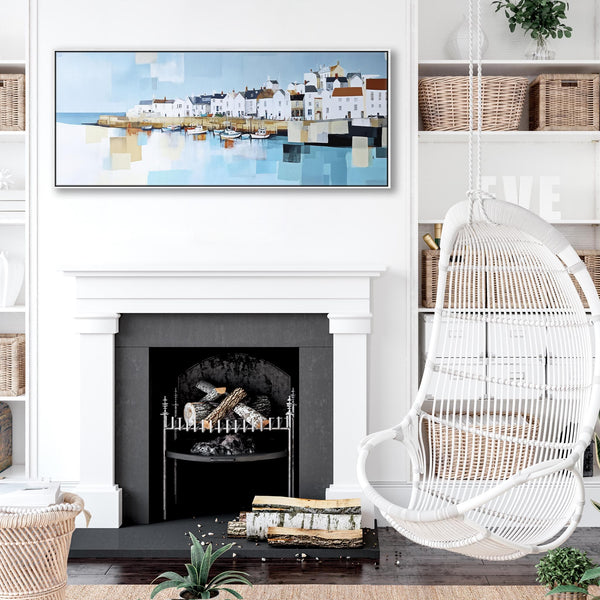 Wide Living Room Wall Art - Framed Cornish Coastal Artwork for Lounge