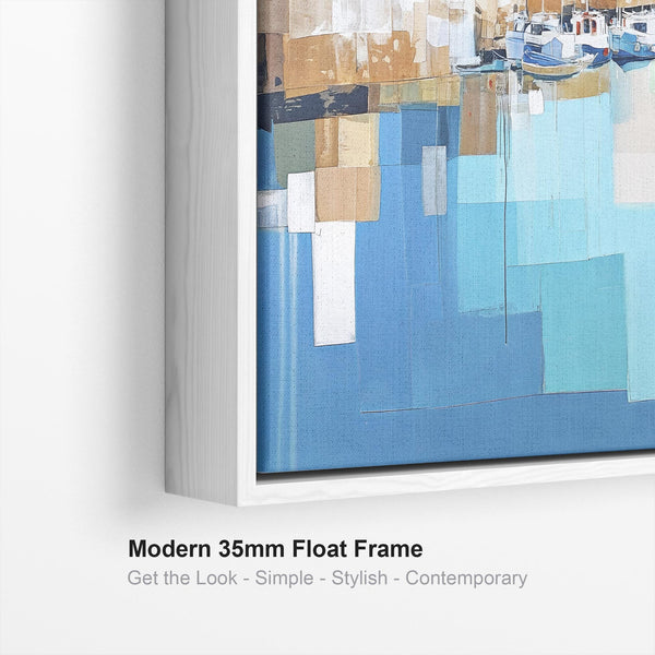 Kitchen Canvas Wall Art - Framed Cornish Coastal Artwork in Blue