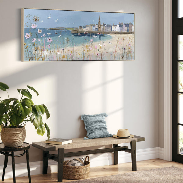 Blue Coastal Wall Art Panoramic - Cornish Harbour