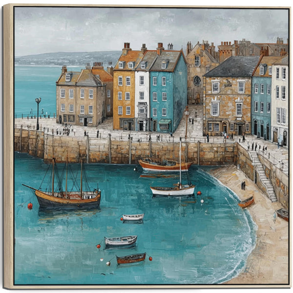 Cornwall Coastal Framed Artwork on Canvas Blue