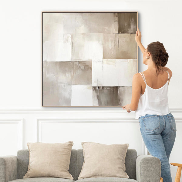 Bedroom Artwork Print Framed Canvas Beige Cream Abstract Neutral