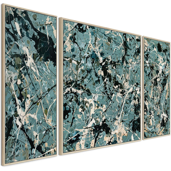 Extra Large Framed Set 3 Canvas - Green Jackson Pollock Style