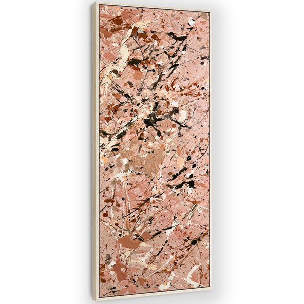 Tall Framed Abstract Wall Art Peach Pink Jackson Pollock Style