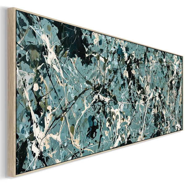 Wide Framed Bedroom Artwork Canvas Teal Green Splash over Bed