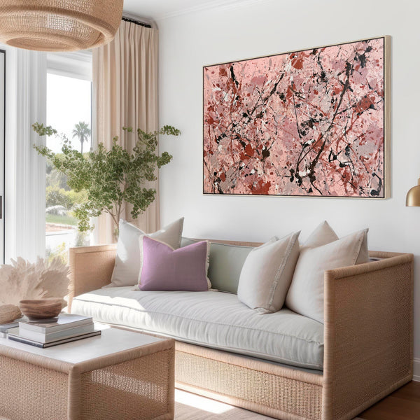 Salmon Pink Abstract Framed Wall Art Canvas - Blush Storm