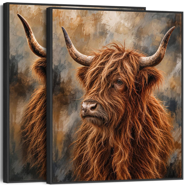 Crofters - Highland Cows - Framed Scottish Coo Canvases - Set 2
