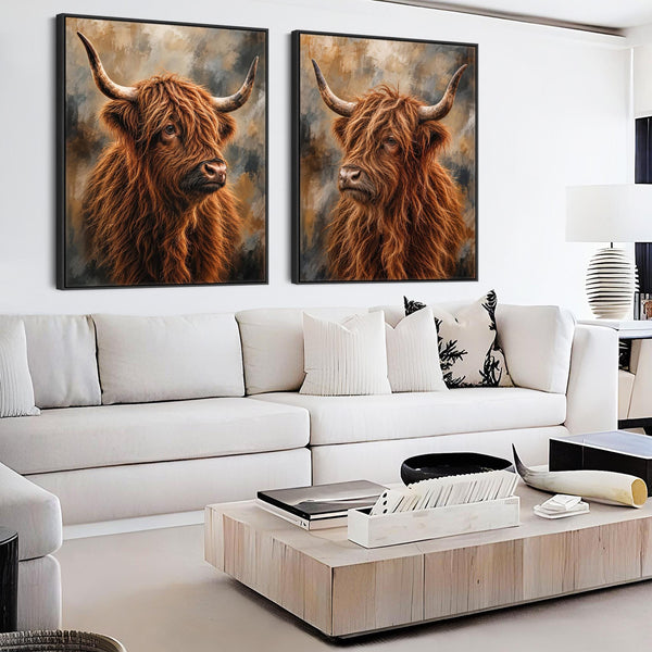 Crofters - Highland Cows - Framed Scottish Coo Canvases - Set 2