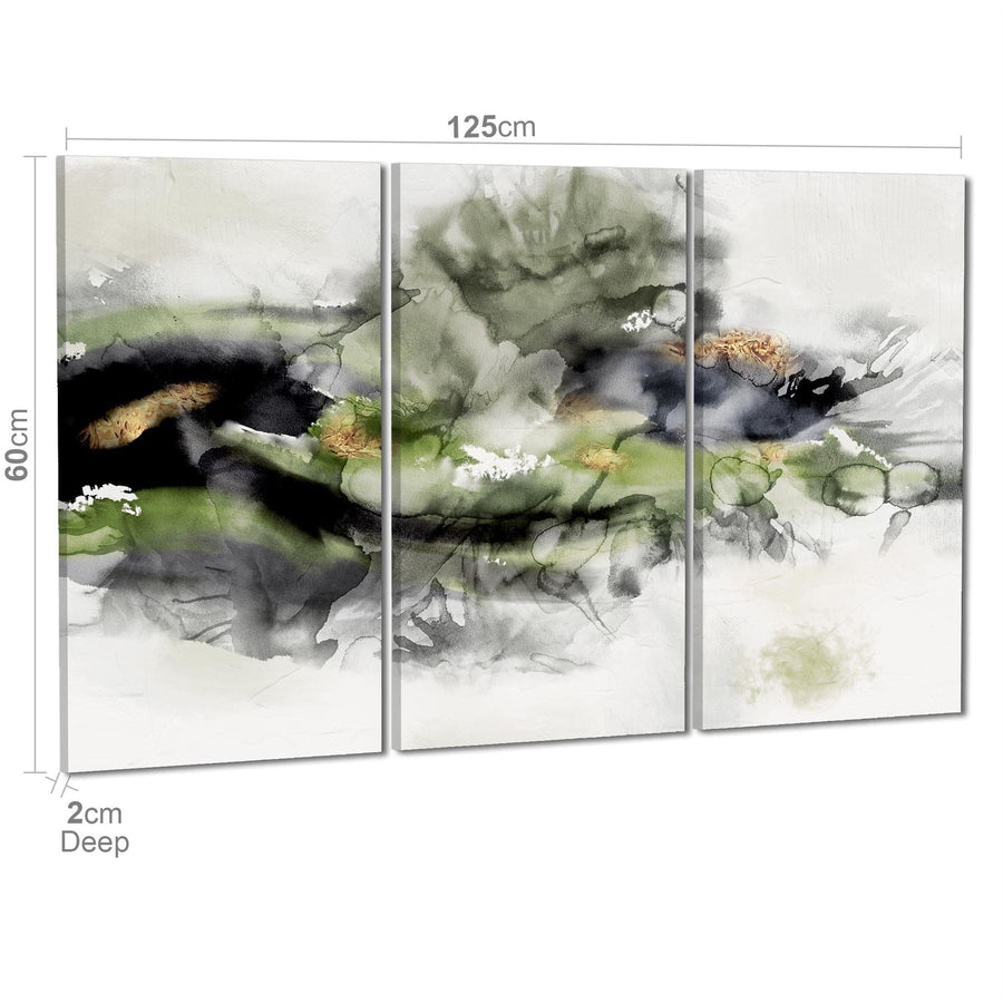 Abstract Lime Green Grey Watercolour Canvas Art Pictures