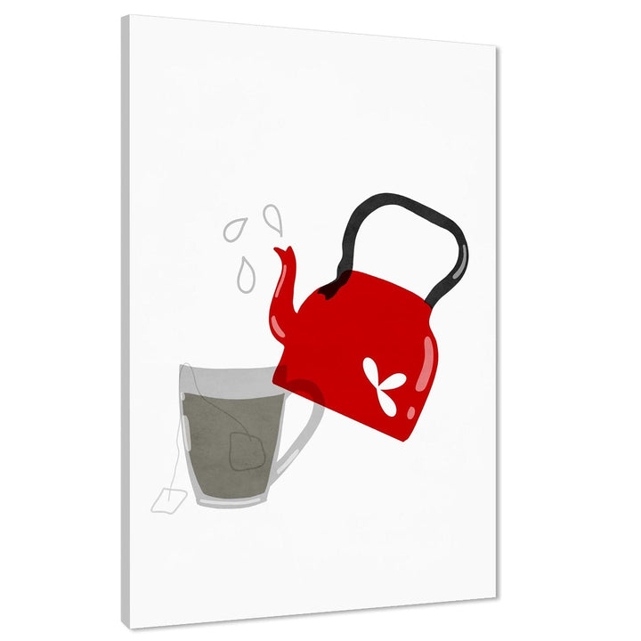 Kitchen Canvas Art Pictures Kettle - Tea Time Red Grey - 1RP1402M