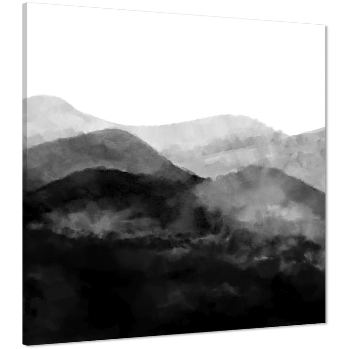 Abstract Black and White Misty Mountains Landscape Canvas Art Prints - 1RP854M