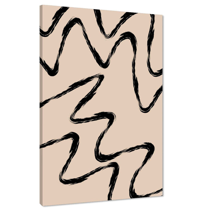 Abstract Beige Black Lines Brushstrokes Canvas Wall Art Picture - 1RP1484M