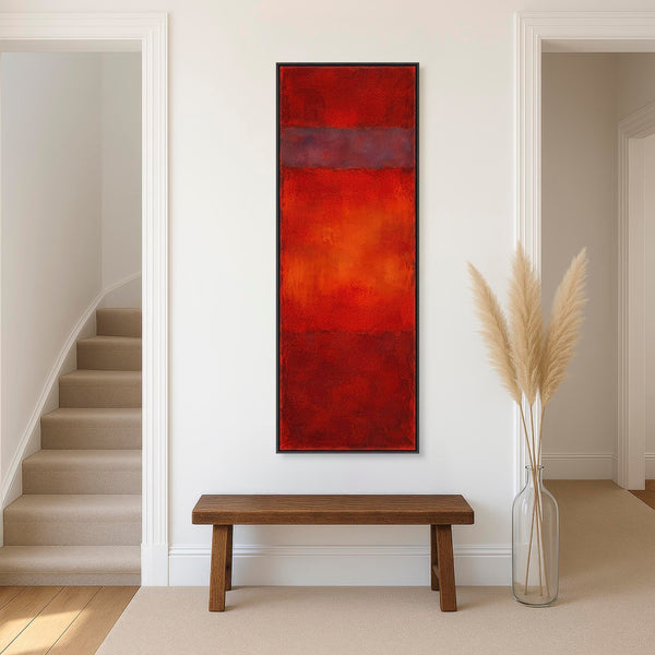 Tall Dark Red Abstract Framed Upright Canvas Wall Art - Embers