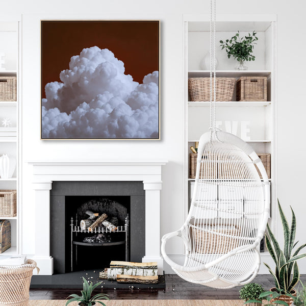 Dark Red Clouds Burgundy Framed Wall Art Canvas