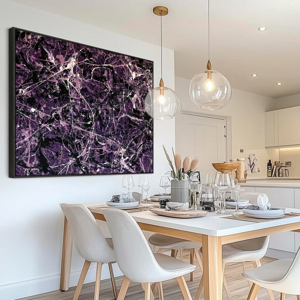 Large Framed Canvas Art XL - Dark Purple Jackson Pollock Style
