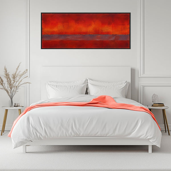 Wide Deep Red Abstract Framed Horizontal Canvas - Afterglow