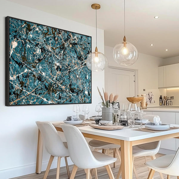 Large Teal Blue Living Room Framed Wall Canvas - Ecstatic