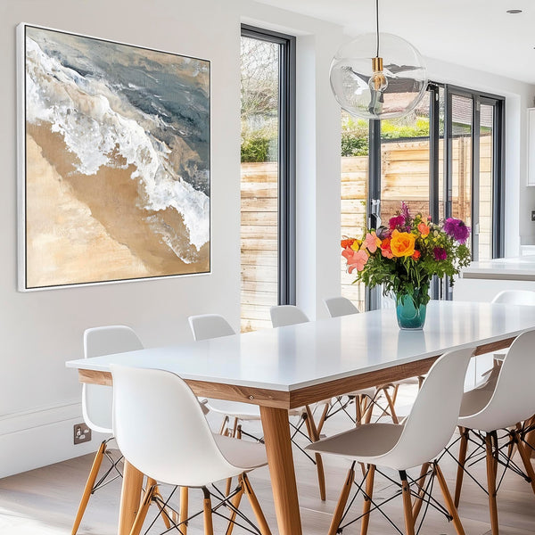 Beach Coastal Artwork Canvas Print Framed for Kitchen Dining Room Blue