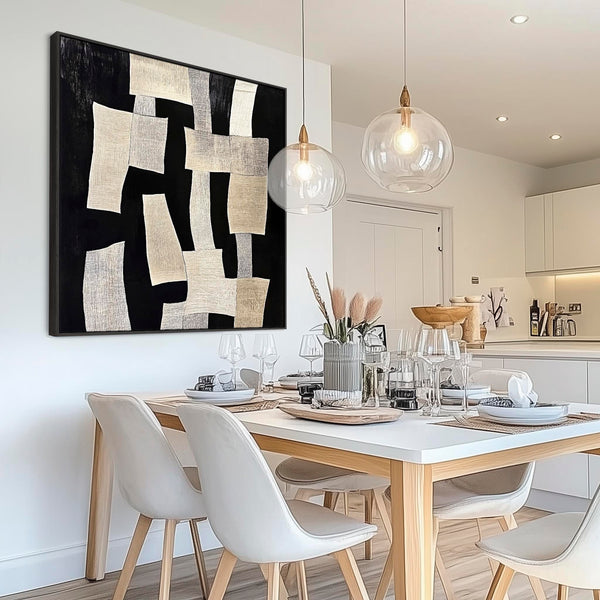 Bedroom Artwork Print Framed Canvas Abstract Beige Cream Black