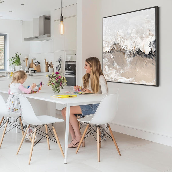 Kitchen Artwork Print Framed Canvas Grey and Beige Abstract