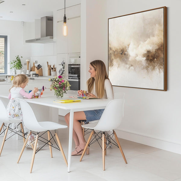 Kitchen Artwork Print Framed Canvas Abstract Brown Cream