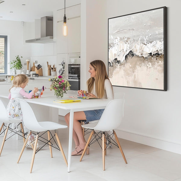 Greige Abstract Kitchen Diner Framed Artwork on Canvas Beige Grey