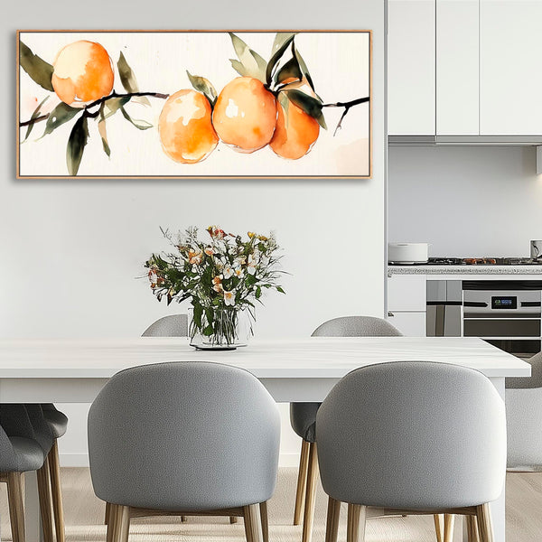 Wide Orange Kitchen Wall Art Framed Horizontal Canvas - Fruit Harvest for Kitchen