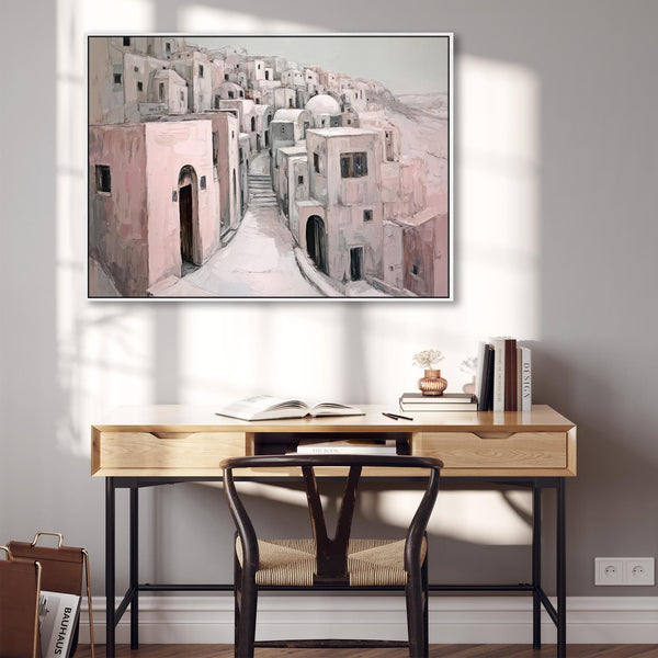 Dusky Pink Neutral Framed Canvas Wall Art - Mykonos Blush