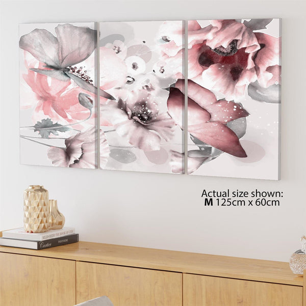 Blush Pink Grey Flowers Floral Framed Art Prints