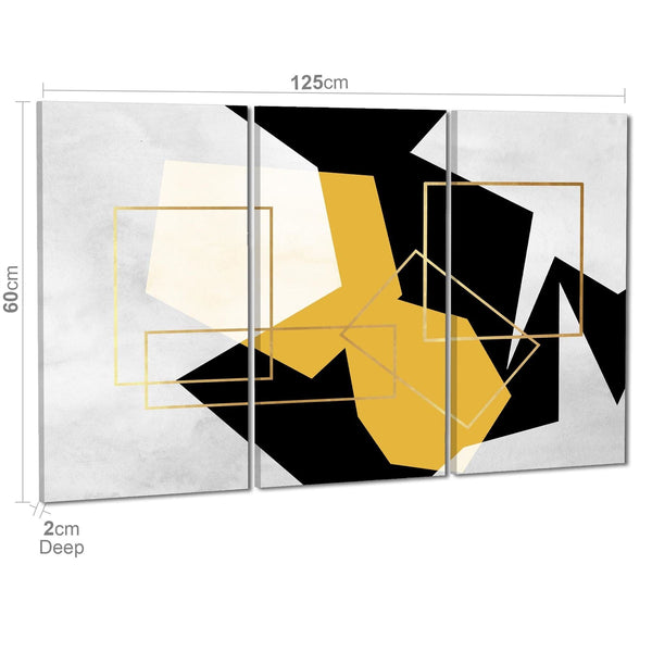 Mustard Yellow Black Geometric Canvas Art Pictures