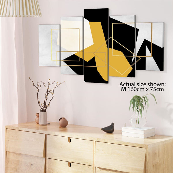 Mustard Yellow Black Geometric Canvas Art Pictures