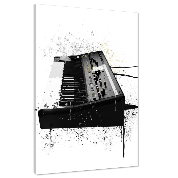 Synthesizer Keyboard Canvas Wall Art Picture Black and White Music Themed - 1RP877M
