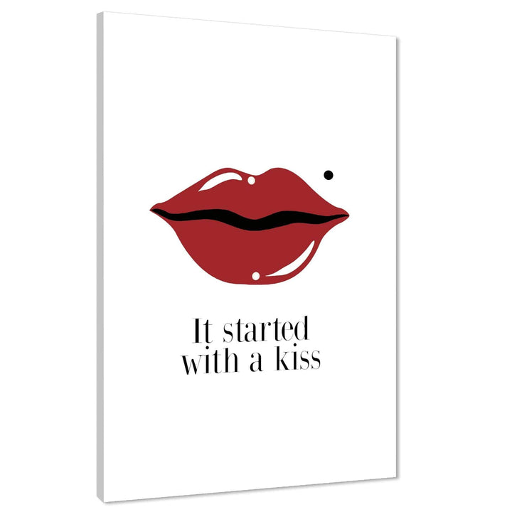 It Started With A Kiss Lips Word Art - Typography Canvas Print Red Black - 1RP1476M