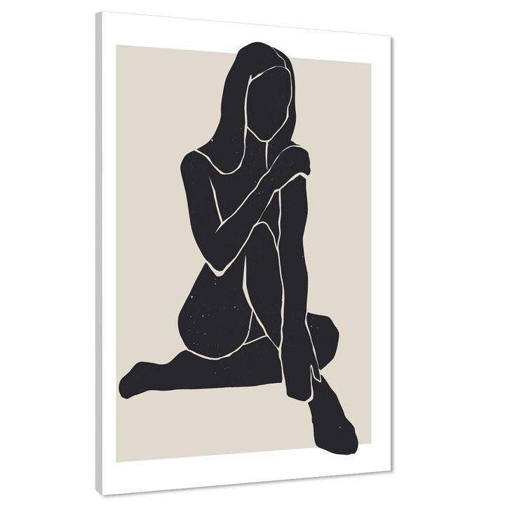 Black and White Figurative Feminine Yoga Girl Canvas Wall Art Print - 1RP697M