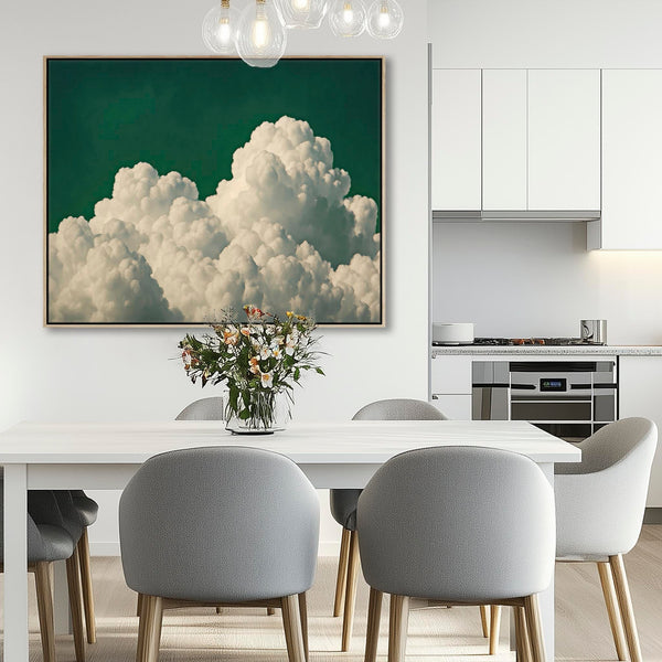 Large Emerald Green Clouds Framed Wall Art Canvas