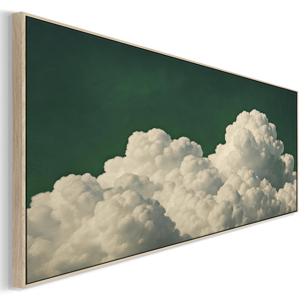 Wide Emerald Green Clouds Panoramic Framed Wall Art Canvas