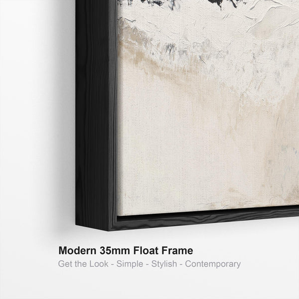 Cream Beige Black Framed Abstract Artwork Canvas Neutral Wave