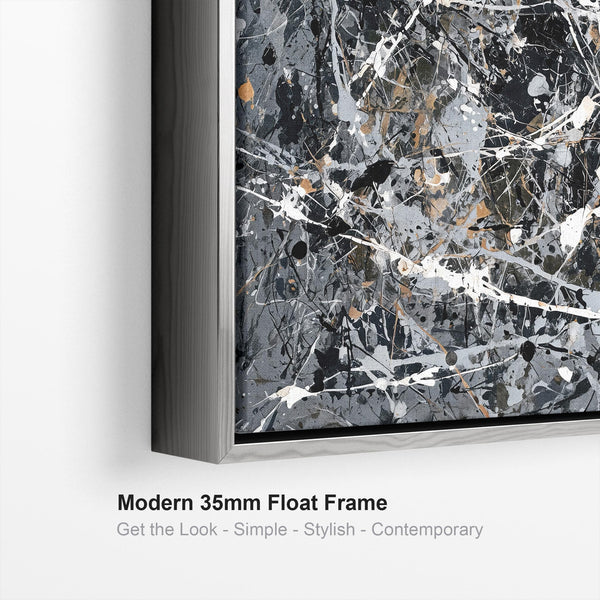 Steel Grey Jackson Pollock Style Framed Canvas Artwork - Storm