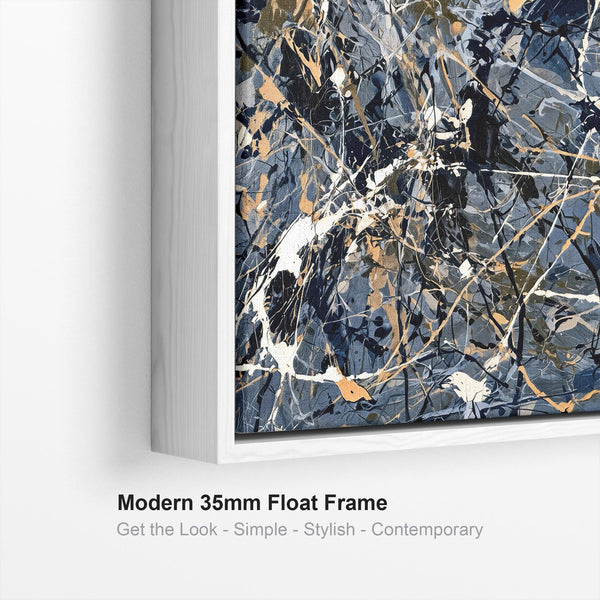 Blue Cream Abstract Framed Canvas Picture Jackson Pollock Style