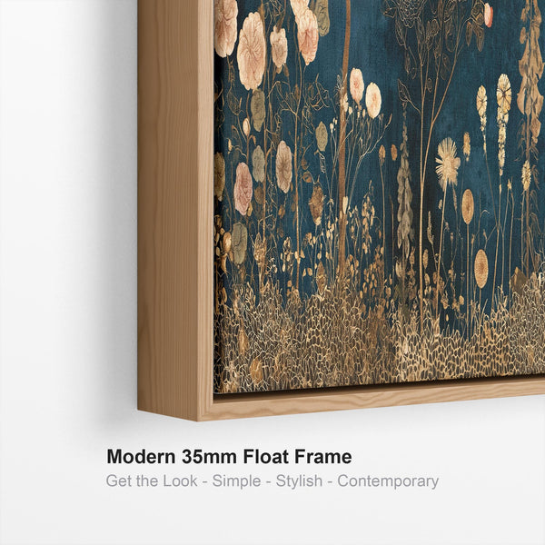 Wide Gustav Klimt inspired Framed Canvas - Golden Wildflower