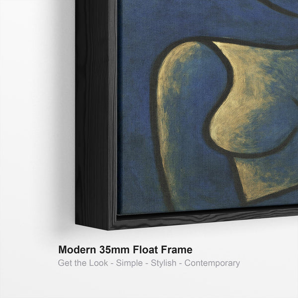 Blue Abstract Framed Canvas Print Picasso Style - Thoughtful Silence