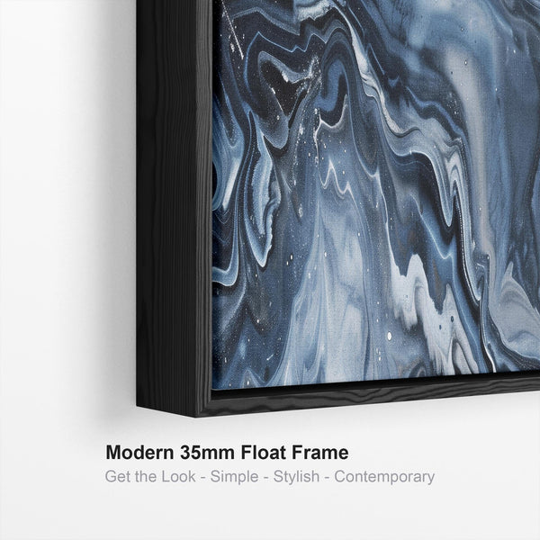Blue White Abstract Artwork Framed Wide Panoramic - Ocean Sway