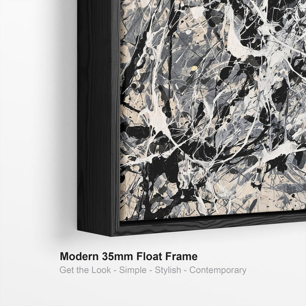 Neutral Beige Grey Jackson Pollock Style Framed Canvas - Swarm