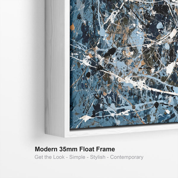 Teal Blue Abstract Framed Canvas Picture Jackson Pollock Style