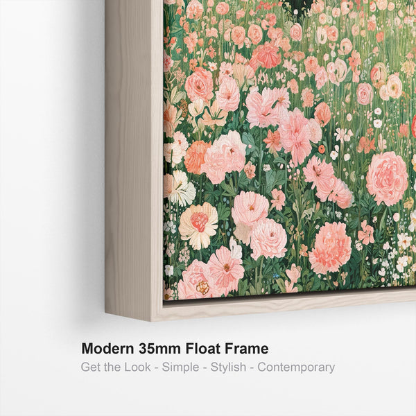 Gustav Klimt Inspired Pink Green Framed Landscape Canvas Art