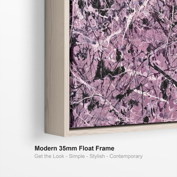 Large Mauve Purple Cream Framed Canvas - Jackson Pollock Style