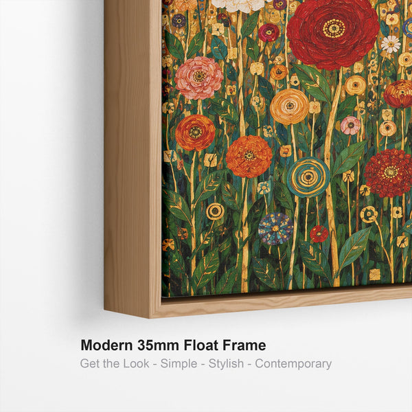 Bright Colourful Gustav Klimt inspired Framed Floral Canvas Art