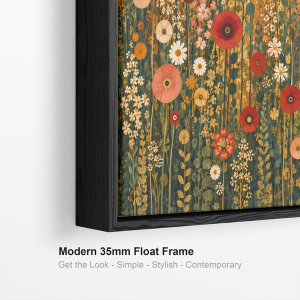 Colourful Floral Meadow Gustav Klimt inspired Framed Canvas Art