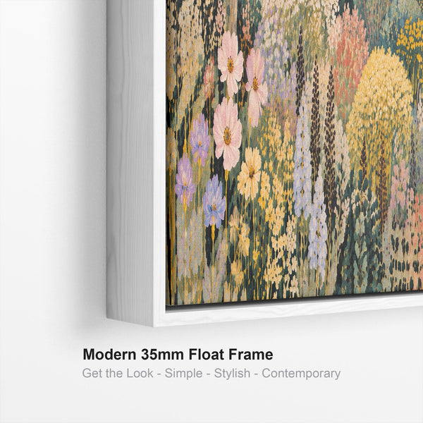 Wide Framed Pastel Canvas Art - Long Colourful Floral Pathway