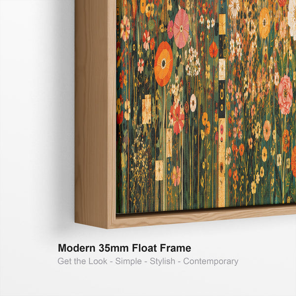 Wide Floral Gustav Klimt inspired Framed Bedroom Canvas Art